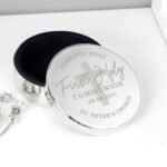 Personalised 'First Holy Communion' Round Silver Nickel Plated Trinket Box