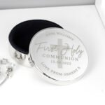 Personalised 'First Holy Communion' Round Silver Nickel Plated Trinket Box - Image 2