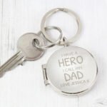 Personalised 'I Have A Hero' Silver Finish Round Photo Keyring