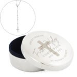 Personalised 'First Holy Communion' Round Silver Nickel Plated Trinket Box & Rosary Beads Set - Image 4
