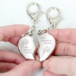 Personalised Floral Design 'Like Mother Like Daughter' Two Heart Silver Nickel Plated Keyrings - Image 2