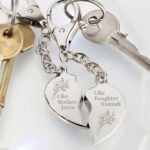 Personalised Floral Design 'Like Mother Like Daughter' Two Heart Silver Nickel Plated Keyrings - Image 3