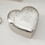 Personalised Any Message Floral Design Heart Shaped Silver Nickel Plated Trinket Box