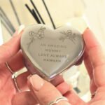 Personalised Any Message Floral Design Heart Shaped Silver Nickel Plated Trinket Box - Image 5