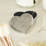 Personalised Any Message Floral Design Heart Shaped Silver Nickel Plated Trinket Box - Image 6