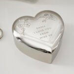 Personalised Any Message Floral Design Heart Shaped Silver Nickel Plated Trinket Box - Image 9