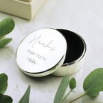 Personalised Botanical Design First Tooth/Curl Round Silver Nickel Plated Trinket Box - Image 3