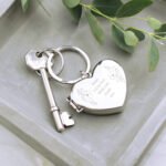 Personalised Any Message Floral Design Heart Shaped Photo Frame Silver Nickel Plated Keyring - Image 3