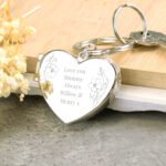 Personalised Any Message Floral Design Heart Shaped Photo Frame Silver Nickel Plated Keyring - Image 4