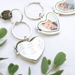 Personalised Any Message Floral Design Heart Shaped Photo Frame Silver Nickel Plated Keyring - Image 6