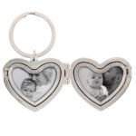 Personalised Any Message Floral Design Heart Shaped Photo Frame Silver Nickel Plated Keyring - Image 7