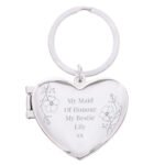 Personalised Any Message Floral Design Heart Shaped Photo Frame Silver Nickel Plated Keyring - Image 8