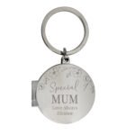 Personalised Any Message Floral Design Round Silver Finish Photo Frame Keyring - Image 6