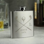Personalised Initials & Date Golf Club Motif Stainless Steel Hip Flask