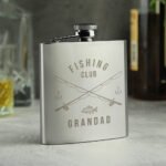 Personalised 'Fishing Club' Fishing Rods Motif Stainless Steel Hip Flask