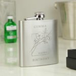 Personalised Monochrome Floral Design Stainless Steel Hip Flask - Image 3