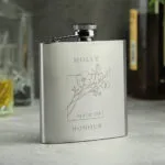 Personalised Monochrome Floral Design Stainless Steel Hip Flask - Image 4