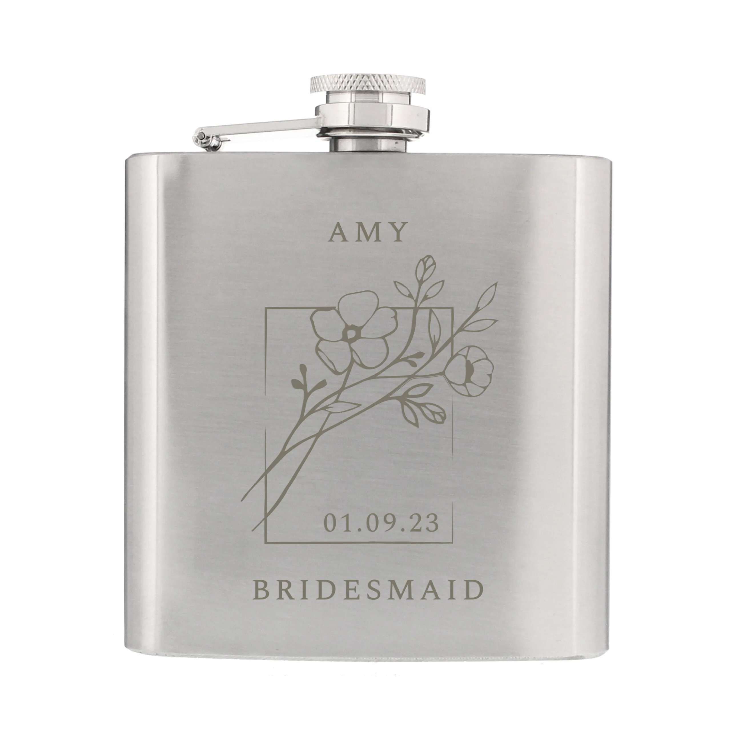 Personalised Monochrome Floral Design Stainless Steel Hip Flask - Image 9