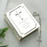 Personalised 'First Holy Communion' Silver Finish Bible Trinket Box & Rosary Beads - Image 4