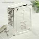 Personalised 'First Holy Communion' Silver Finish Bible Trinket Box & Rosary Beads - Image 5