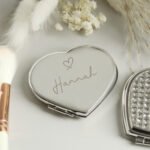 Personalised Heart Motif Diamante Heart Shaped Silver Nickel Plated Compact Mirror - Image 3