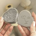 Personalised Heart Motif Diamante Heart Shaped Silver Nickel Plated Compact Mirror - Image 4