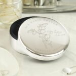Personalised May Birth Flower Design Round Silver Nickel Plated Trinket Box