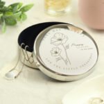Personalised August Birth Flower Design Round Silver Nickel Plated Trinket Box - Image 3