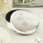 Personalised September Birth Flower Design Round Silver Nickel Plated Trinket Box