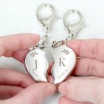 Personalised Foliage Design Two Hearts Silver Nickel Plated Keyrings - Image 2
