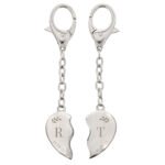 Personalised Foliage Design Two Hearts Silver Nickel Plated Keyrings - Image 4
