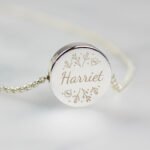 Personalised Name Only Wild Flowers Design Silver Tone Disc Necklace