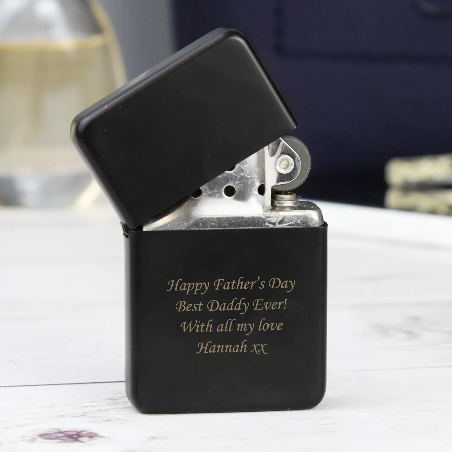 P010342 Personalised Any Message Engraved Black Metal Lighter 2 Personalised Any Message Engraved Black Metal Lighter - Image 1