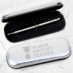 Personalised 'World's Best Teacher' Trophy Motif Chrome Plated Pen & Gift Box Set - Image 2