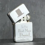 Personalised ‘Best Man’ Decorative Top Hat Motif Wedding Chrome Plated Lighter