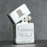Personalised ‘Groom’ Decorative Top Hat Motif Wedding Chrome Plated Lighter