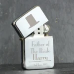 Personalised 'Father of the Bride' Decorative Top Hat Motif Wedding Chrome Plated Lighter
