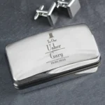 Personalised ‘Usher’ Decorative Top Hat Motif Wedding Chrome Plated Cufflink Box