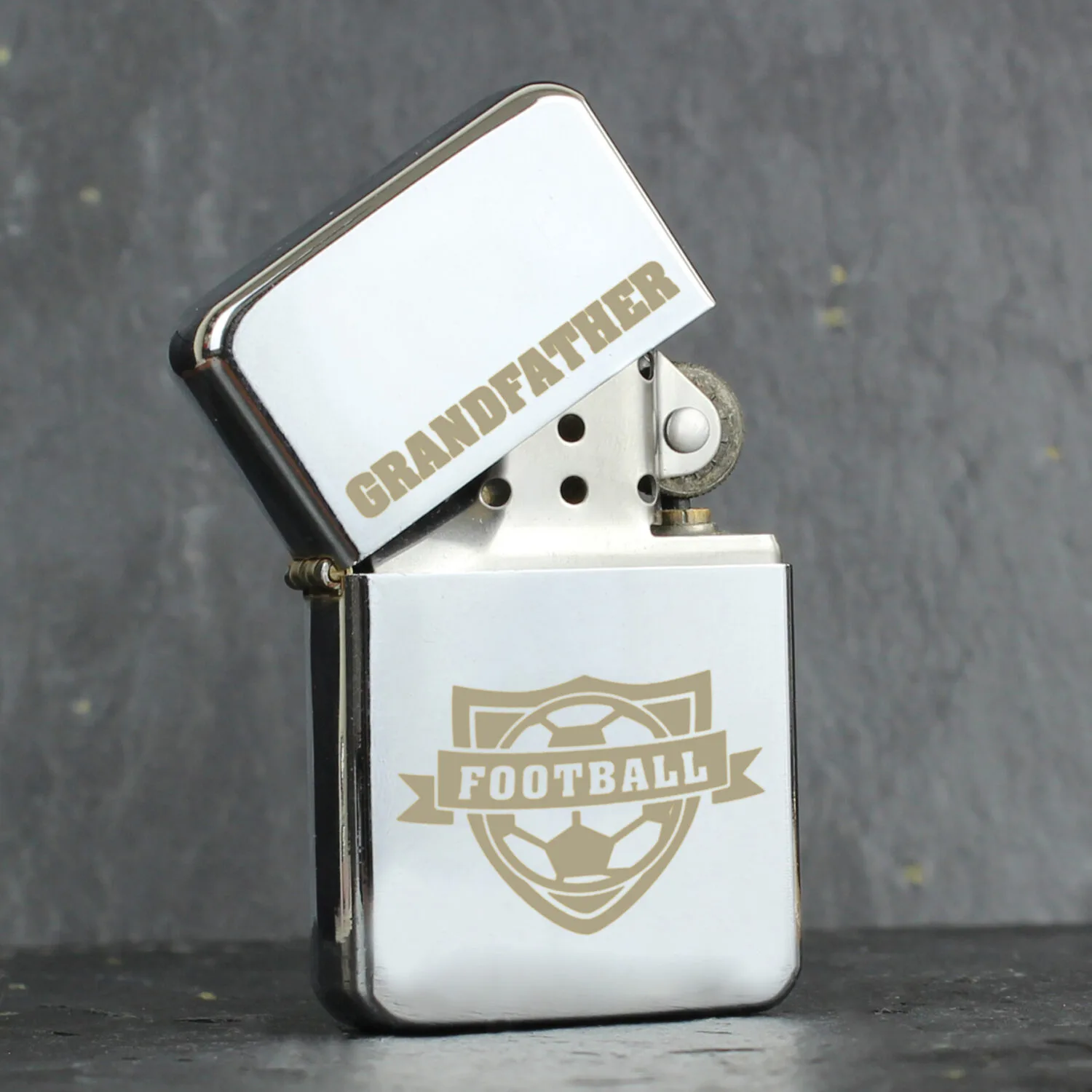 P0103A95 Personalised Football Design Chrome Plated Lighter Personalised Football Motif Chrome Plated Lighter - Image 1