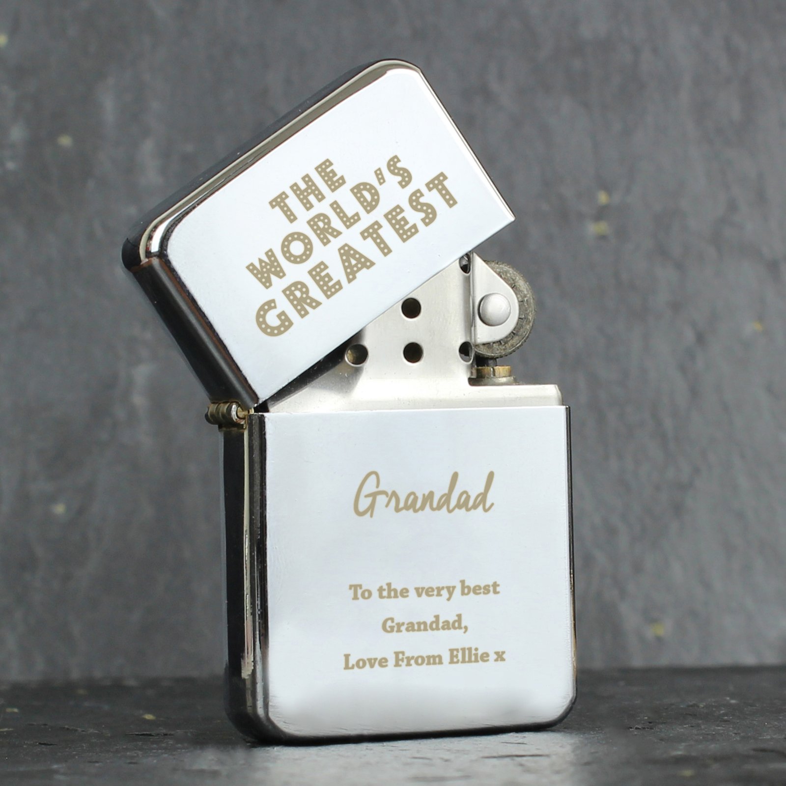 P0103B57 Personalised 'The World's Greatest' Chrome Plated Lighter Personalised 'The World's Greatest' Chrome Plated Lighter - Image 1