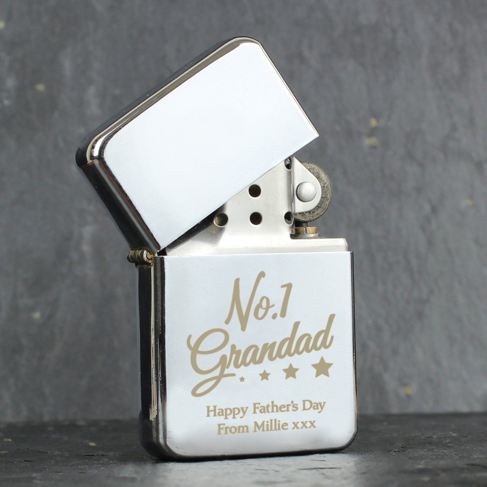 P0103B58 Personalised 'No.1 Grandad' Chrome Plated Lighter Personalised 'No.1 Grandad' Chrome Plated Lighter - Image 1