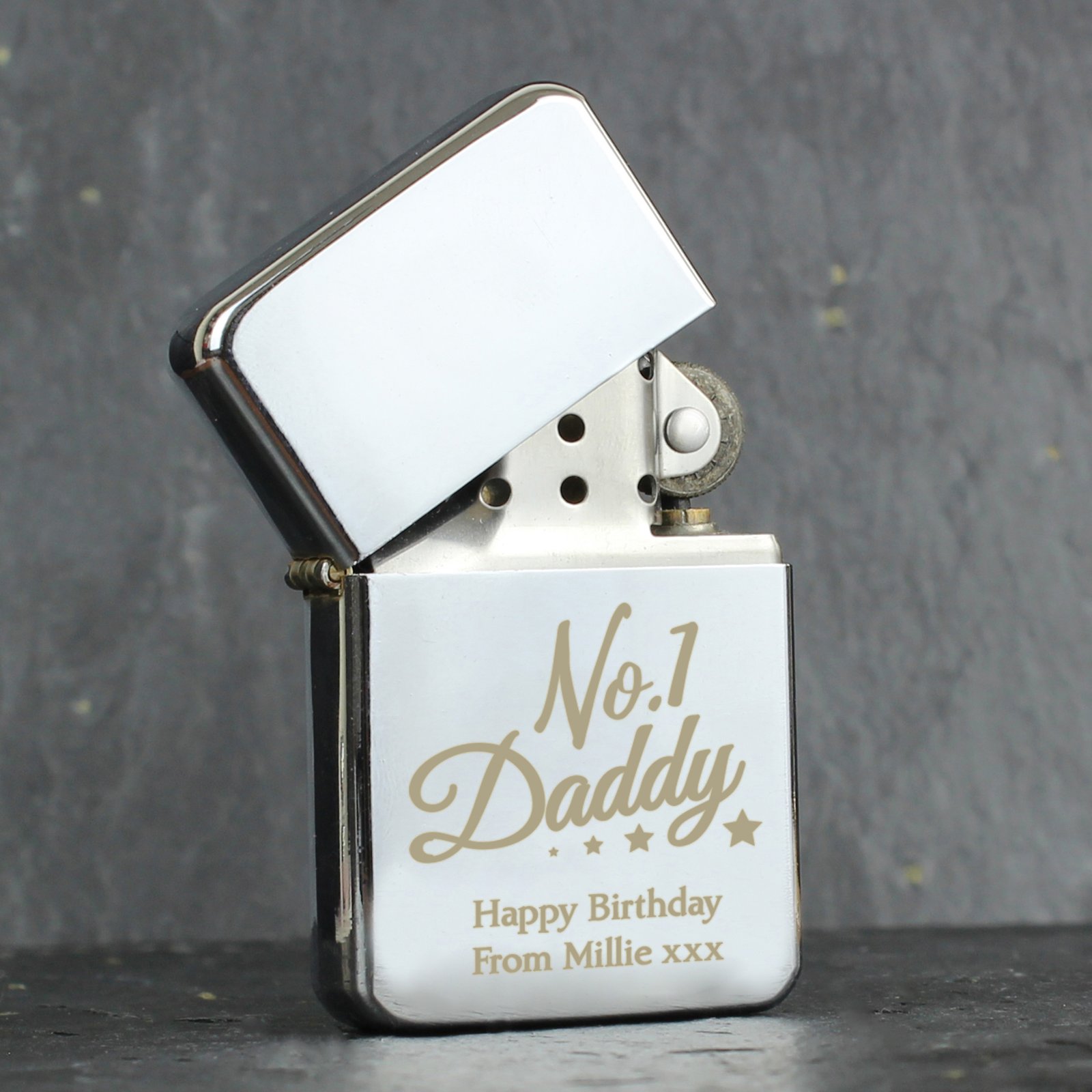 P0103B60 Personalised 'No.1 Daddy' Chrome Plated Lighter Personalised 'No.1 Daddy' Chrome Plated Lighter - Image 1