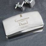 Personalised 'Groomsman' Decorative Top Hat Motif Wedding Chrome Plated Cufflink Box