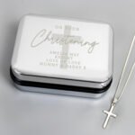 Personalised 'On Your Christening' Chrome Plated Trinket Box & Sterling Silver Cross Necklace Set - Image 2