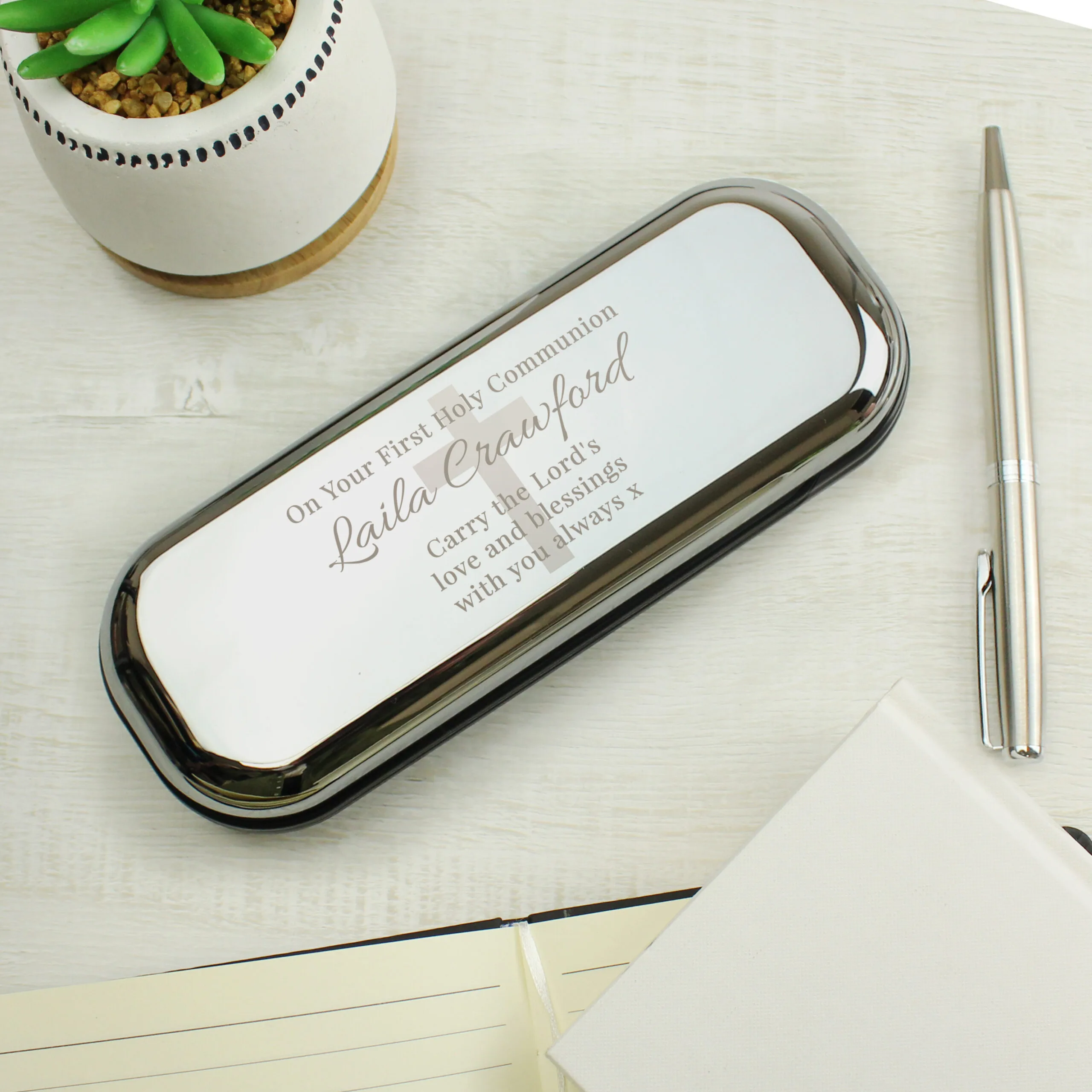 Personalised Religious Cross Design Chrome Plated Pen & Gift Box Set - Image 4