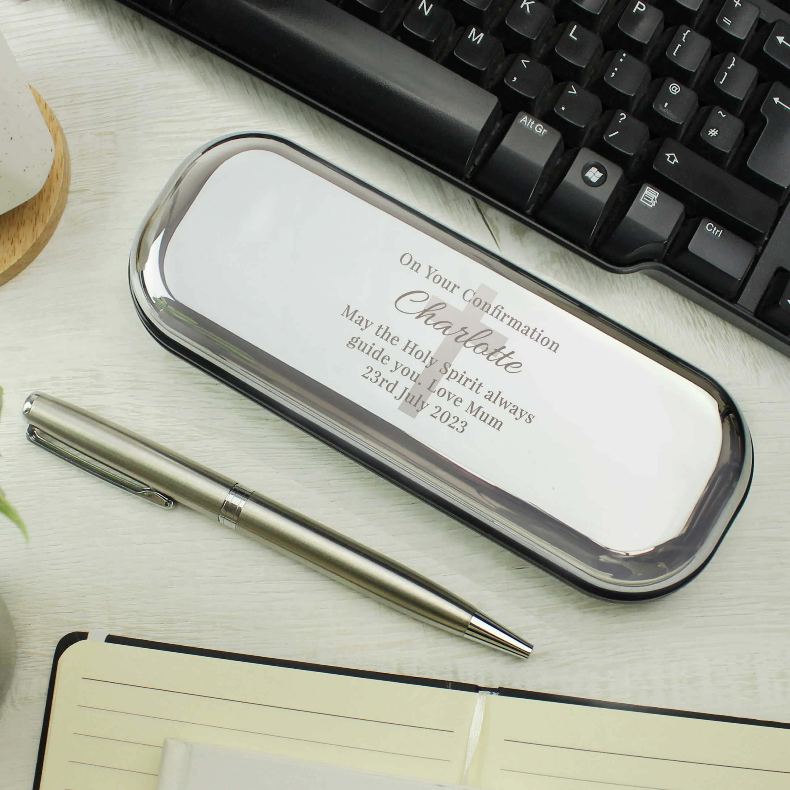 Personalised Religious Cross Design Chrome Plated Pen & Gift Box Set - Image 5