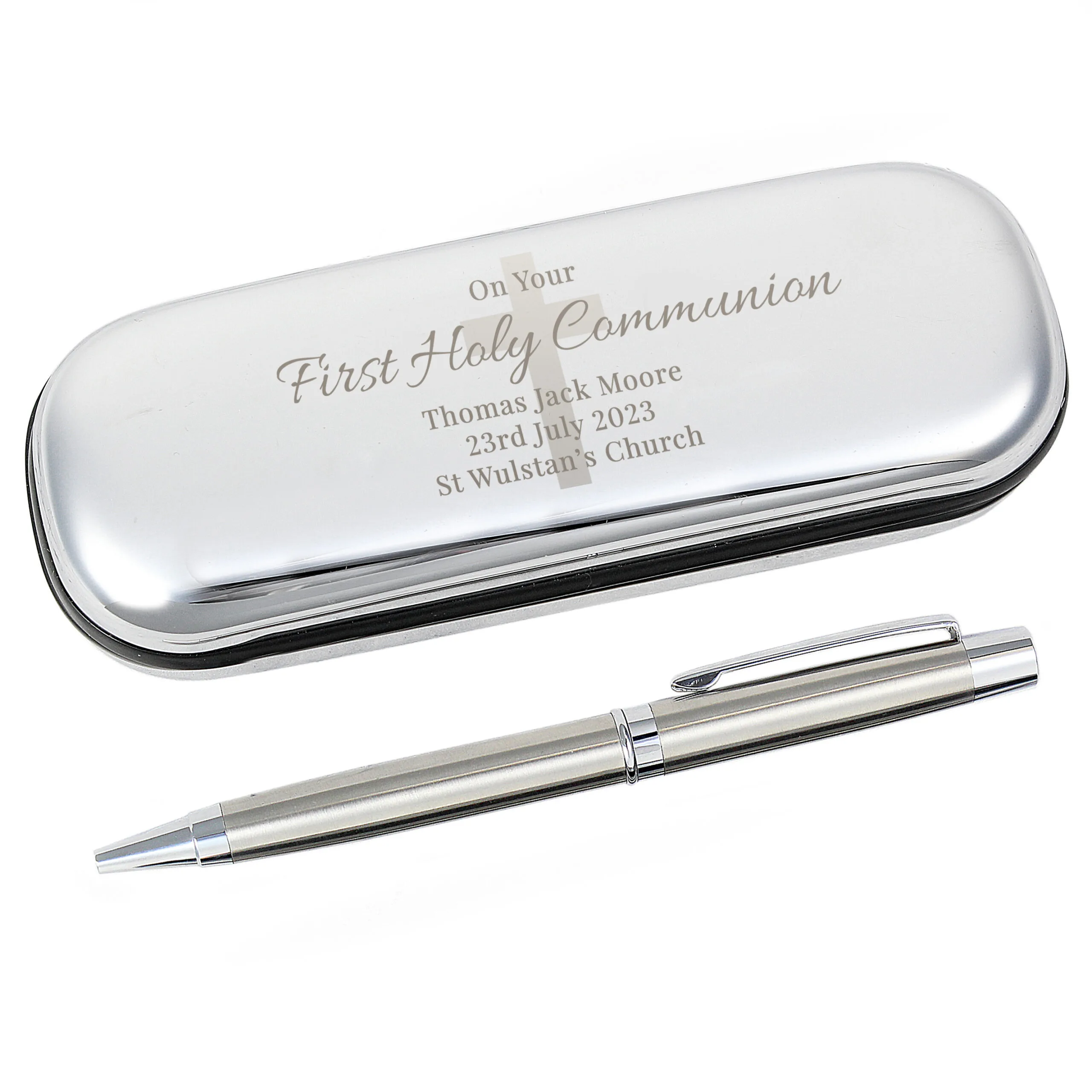 Personalised Religious Cross Design Chrome Plated Pen & Gift Box Set - Image 7