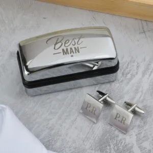 P0103C54 Personalised 'Best Man' Wedding Square Cufflinks & Chrome Plated Gift Box Set