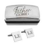 Personalised 'Father of the Bride' Wedding Square Cufflinks & Chrome Plated Gift Box Set - Image 3