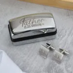 Personalised 'Father of the Groom' Wedding Square Cufflinks & Chrome Plated Gift Box Set